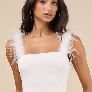 Lulus Fabulous Attraction White Feather Cropped Tank Top - Size S